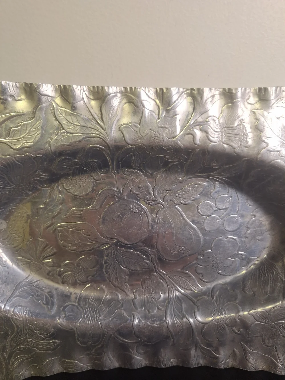 Hand Finished Aluminum Tray - W/ Floral & Fruit 15